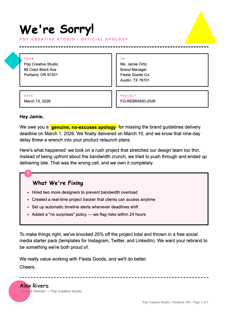 Memphis revival apology letter